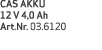 CAS AKKU 12 V 4,0 Ah Art Nr  03 6120