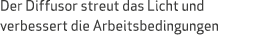 Der Diffusor streut das Licht und verbessert die Arbeitsbedingungen