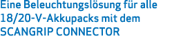 Eine Beleuchtungsl sung f r alle 18/20-V-Akkupacks mit dem SCANGRIP CONNECTOR