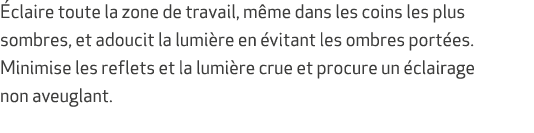  claire toute la zone de travail, m me dans les coins les plus sombres, et adoucit la lumi re en vitant les ombres p...