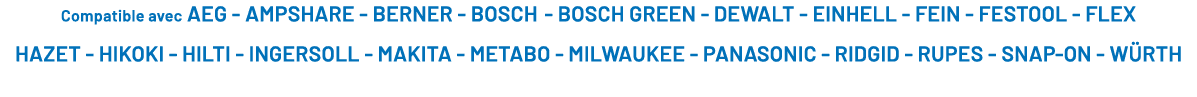 Compatible avec AEG AMPSHARE BERNER BOSCH BOSCH GREEN DEWALT EINHELL FEIN FESTOOL FLEX HAZET HIKOKI HILTI INGERSOLL M...