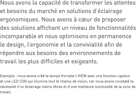 Nous avons la capacité de transformer les attentes et besoins du marché en solutions d éclairage ergonomiques  Nous a   