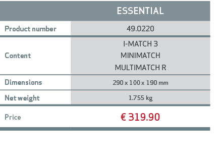 ,ESSENTIAL,Product number,49.0220,Content,I MATCH 3 MINIMATCH MULTIMATCH R,Dimensions,290 x 100 x 190 mm,Net weight,1...