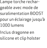 Lampe torche rechargeable avec mode de suralimentation BOOST pour un clairage jusqu’  1000 lumens Inclus dragonne en...