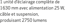 1 unit d’ clairage compl te de 1630 mm avec alimentation 25 W, c ble et suspension, produisant 2750 lumens